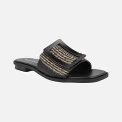 Sandalias planas en combinado rafia con maxi hebilla Matisse