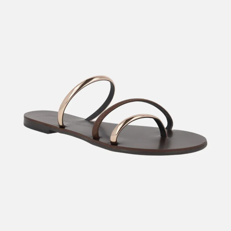 Sandalias planas en combinado marrón y oro 927-T de Nicolas Lainas
