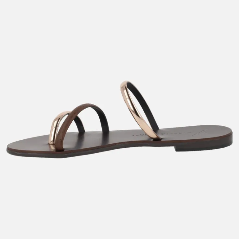 Sandalias planas en combinado marrón y oro 927-T de Nicolas Lainas