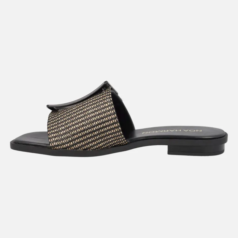 Sandalias planas en combinado rafia con maxi hebilla Matisse