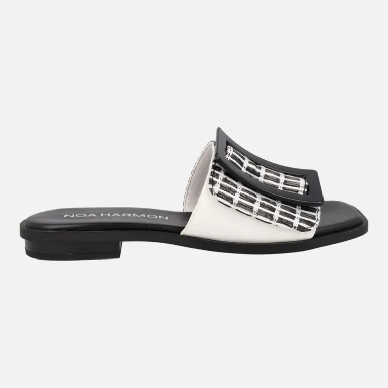 Sandalias planas en combinado rafia con maxi hebilla Matisse