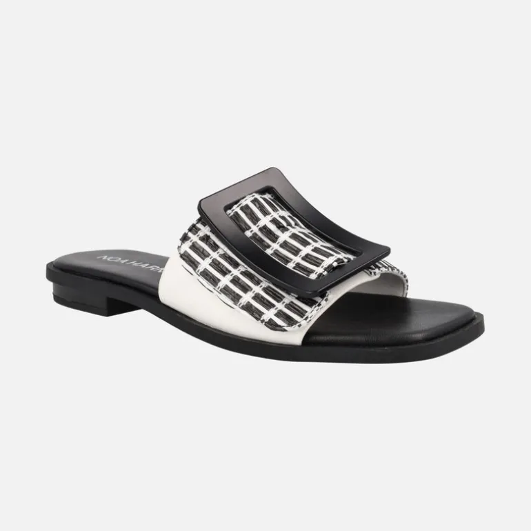 Sandalias planas en combinado rafia con maxi hebilla Matisse