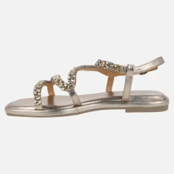 Sandalias planas en metalizado bronce con pedrería