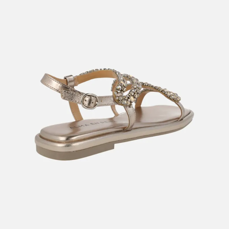 Sandalias planas en metalizado bronce con pedrería
