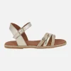 Sandalias planas en piel y yute Ancon cuerda laminado oro