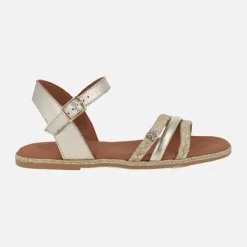 Sandalias planas en piel y yute Ancon cuerda laminado oro