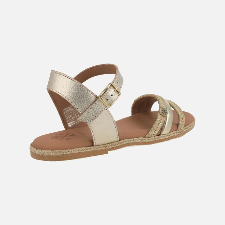 Sandalias planas en piel y yute Ancon cuerda laminado oro