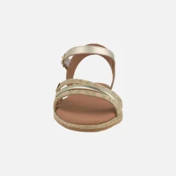 Sandalias planas en piel y yute Ancon cuerda laminado oro