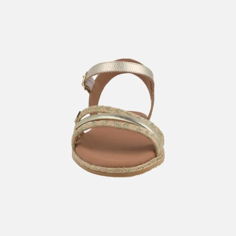 Sandalias planas en piel y yute Ancon cuerda laminado oro