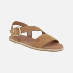 Sandalias planas en serraje cuero Leyte