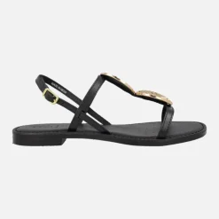 Sandalias planas negras con adornos en dorado Maddalusia