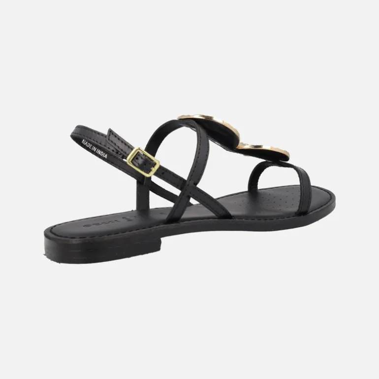 Sandalias planas negras con adornos en dorado Maddalusia