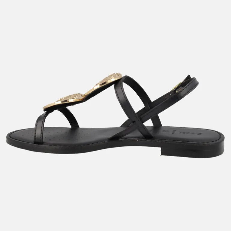 Sandalias planas negras con adornos en dorado Maddalusia