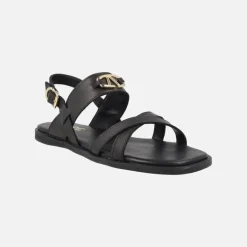 Sandalias planas negras de piel Sheila