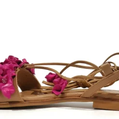 Sandalias planas para mujer con flores y cintas