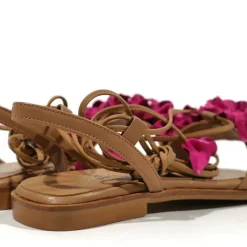 Sandalias planas para mujer con flores y cintas