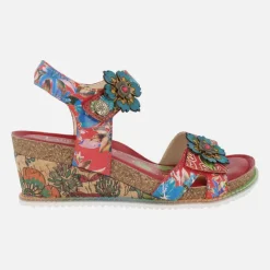 Sandalias rojas de piel con estampado floral Bonito 13 Rouge