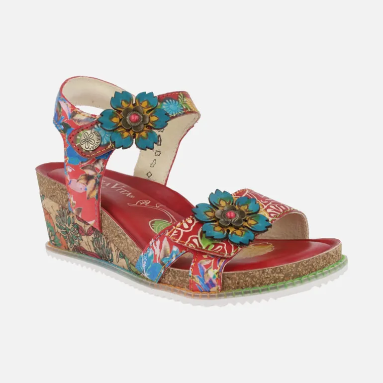Sandalias rojas de piel con estampado floral Bonito 13 Rouge