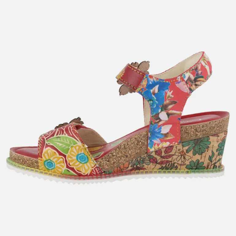 Sandalias rojas de piel con estampado floral Bonito 13 Rouge