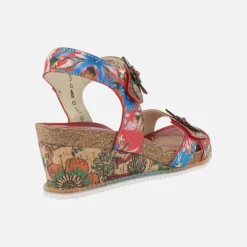 Sandalias rojas de piel con estampado floral Bonito 13 Rouge