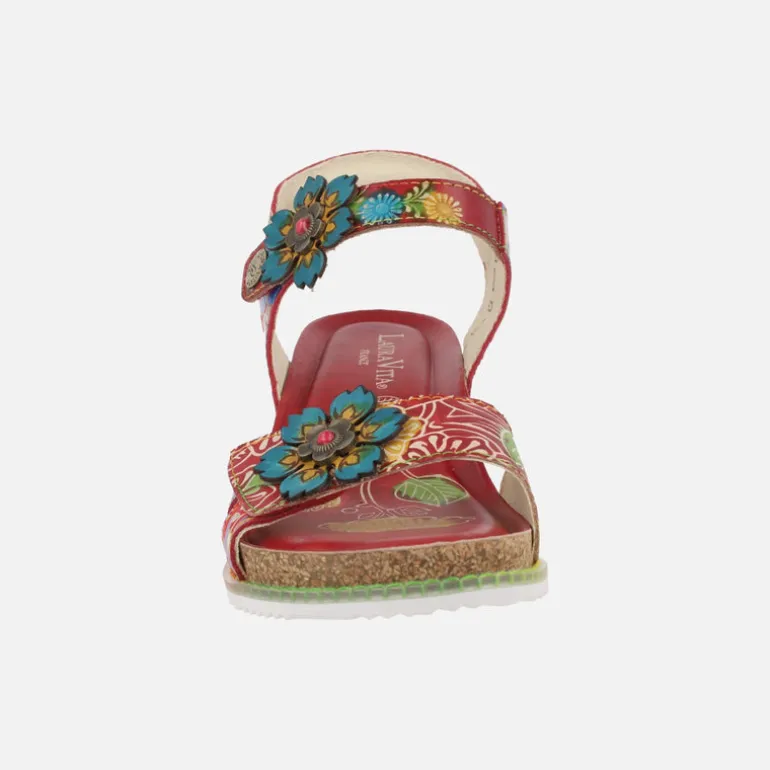 Sandalias rojas de piel con estampado floral Bonito 13 Rouge