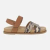 Sandalias Saro en combinado de piel marrón y print serpiente