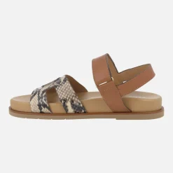Sandalias Saro en combinado de piel marrón y print serpiente