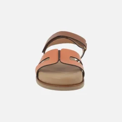 Sandalias Saro en combinado de piel marrón y naranja