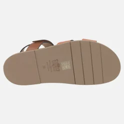 Sandalias Saro en combinado de piel marrón y naranja