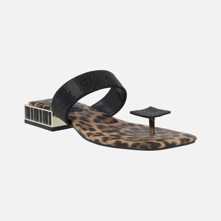 Sandalias Summer con planta en print leopardo y detalles en strass negro