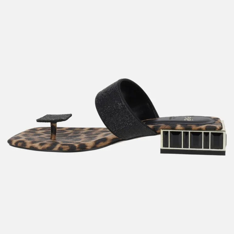 Sandalias Summer con planta en print leopardo y detalles en strass negro