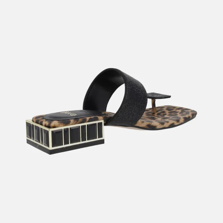 Sandalias Summer con planta en print leopardo y detalles en strass negro
