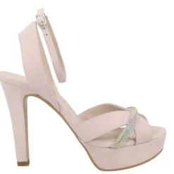 Sandalias Tainoa en ante rosa palo con tira de strass multicolor