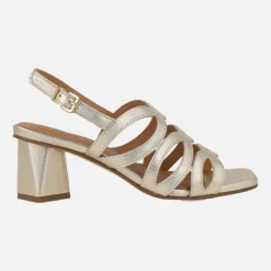 Sandalias Trento de piel metalizada platino con tacones geométricas