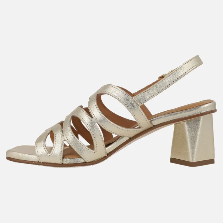 Sandalias Trento de piel metalizada platino con tacones geométricas