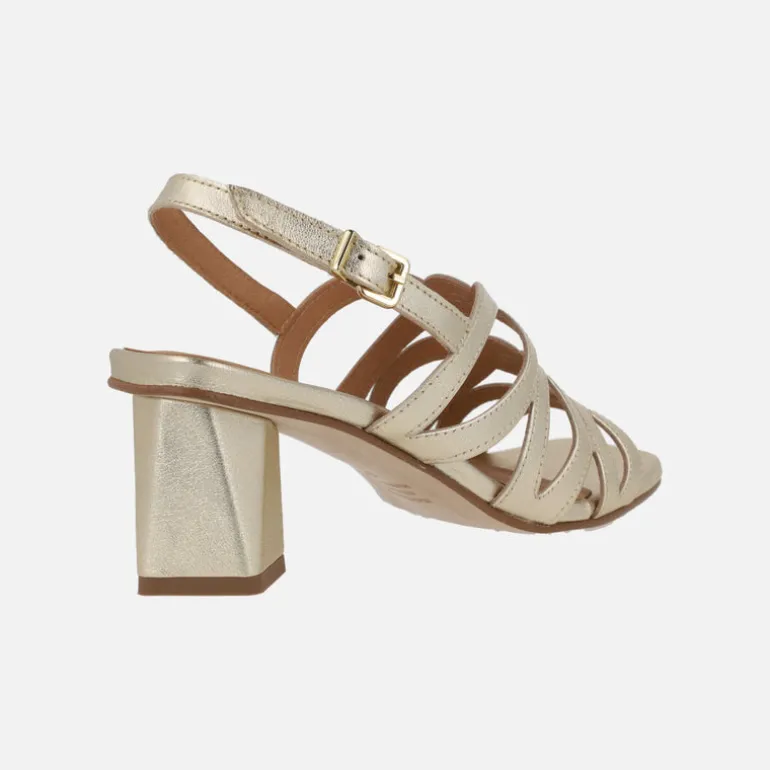 Sandalias Trento de piel metalizada platino con tacones geométricas