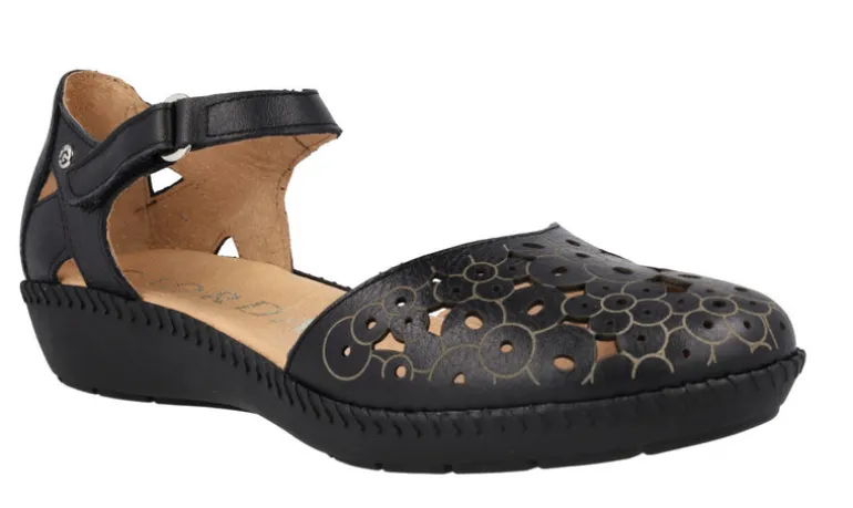 Sandalias troqueladas con cierre de velcro para mujer