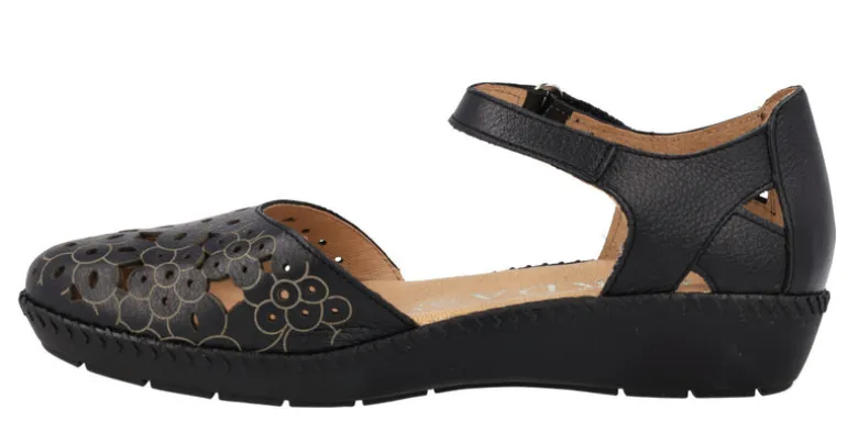 Sandalias troqueladas con cierre de velcro para mujer
