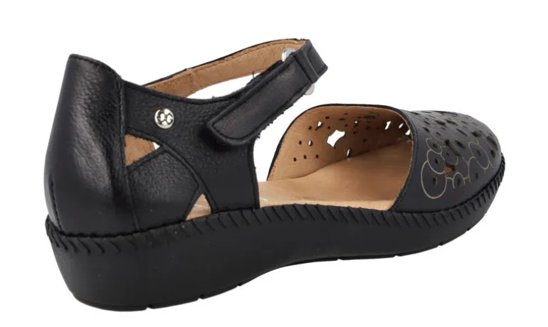 Sandalias troqueladas con cierre de velcro para mujer