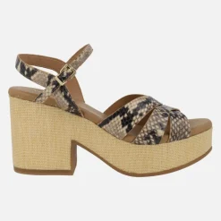 Sandalias Zael en animal print serpiente con plataforma de rafia