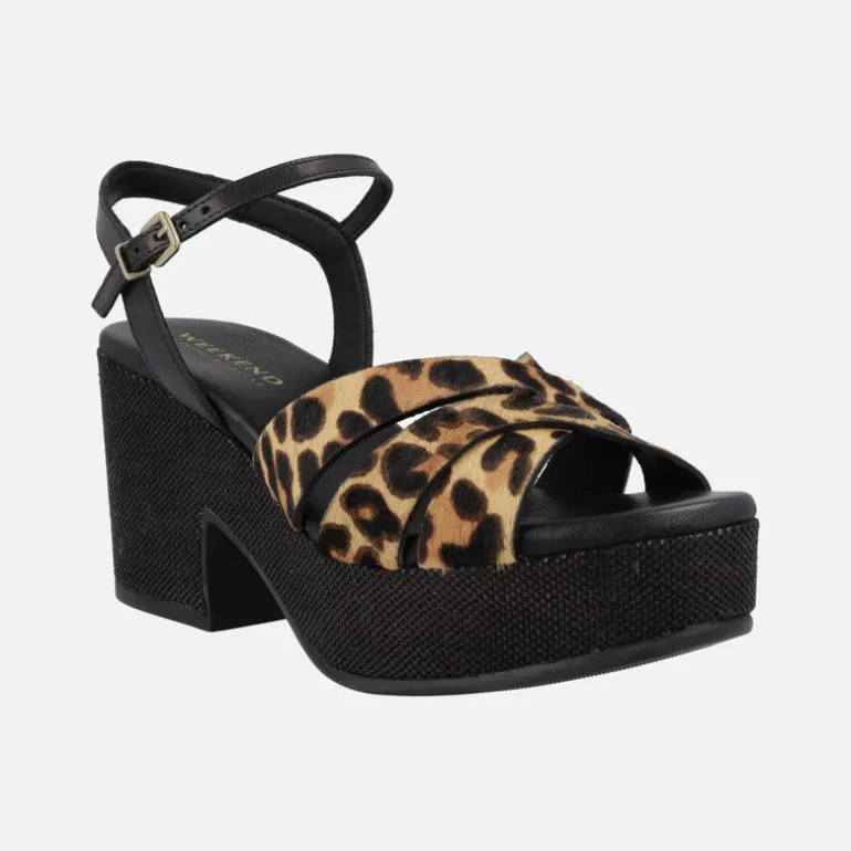 Sandalias Zael en animal print leopardo con plataforma de rafia