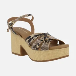 Sandalias Zael en animal print serpiente con plataforma de rafia