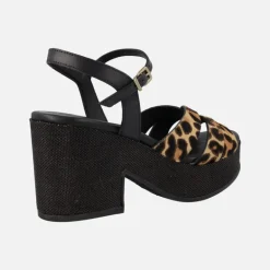 Sandalias Zael en animal print leopardo con plataforma de rafia