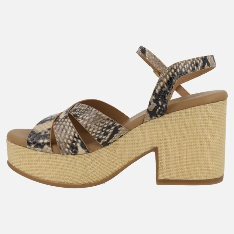 Sandalias Zael en animal print serpiente con plataforma de rafia
