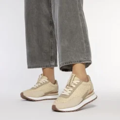 Sneakers Gaggi en rafia beige con destellos dorados