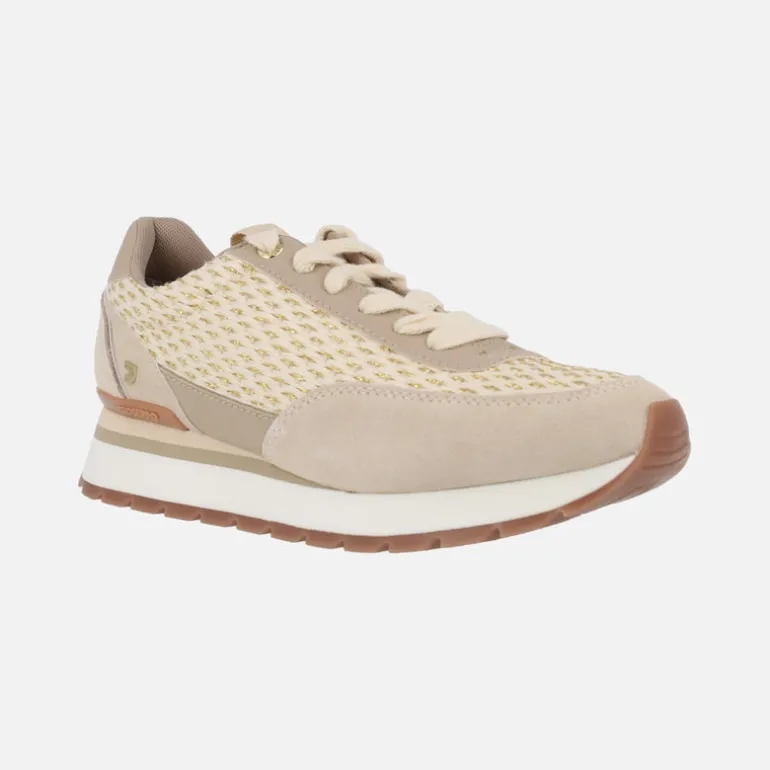 Sneakers Gaggi en rafia beige con destellos dorados
