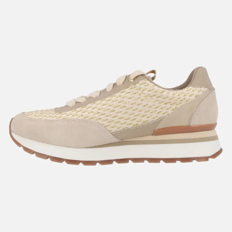 Sneakers Gaggi en rafia beige con destellos dorados