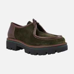 Wallabee en serraje Kaki y piel Marrón con piso de goma