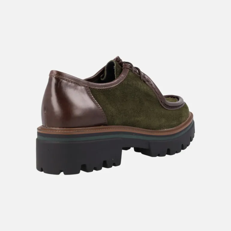 Wallabee en serraje Kaki y piel Marrón con piso de goma