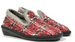 Zapatillas de casa cerradas en tejido rojo para mujer